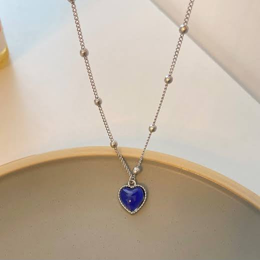 V BLUE HEART NECKLACE